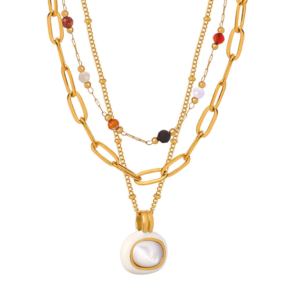 18K gold Elegant Stacked Necklace With Gemstone