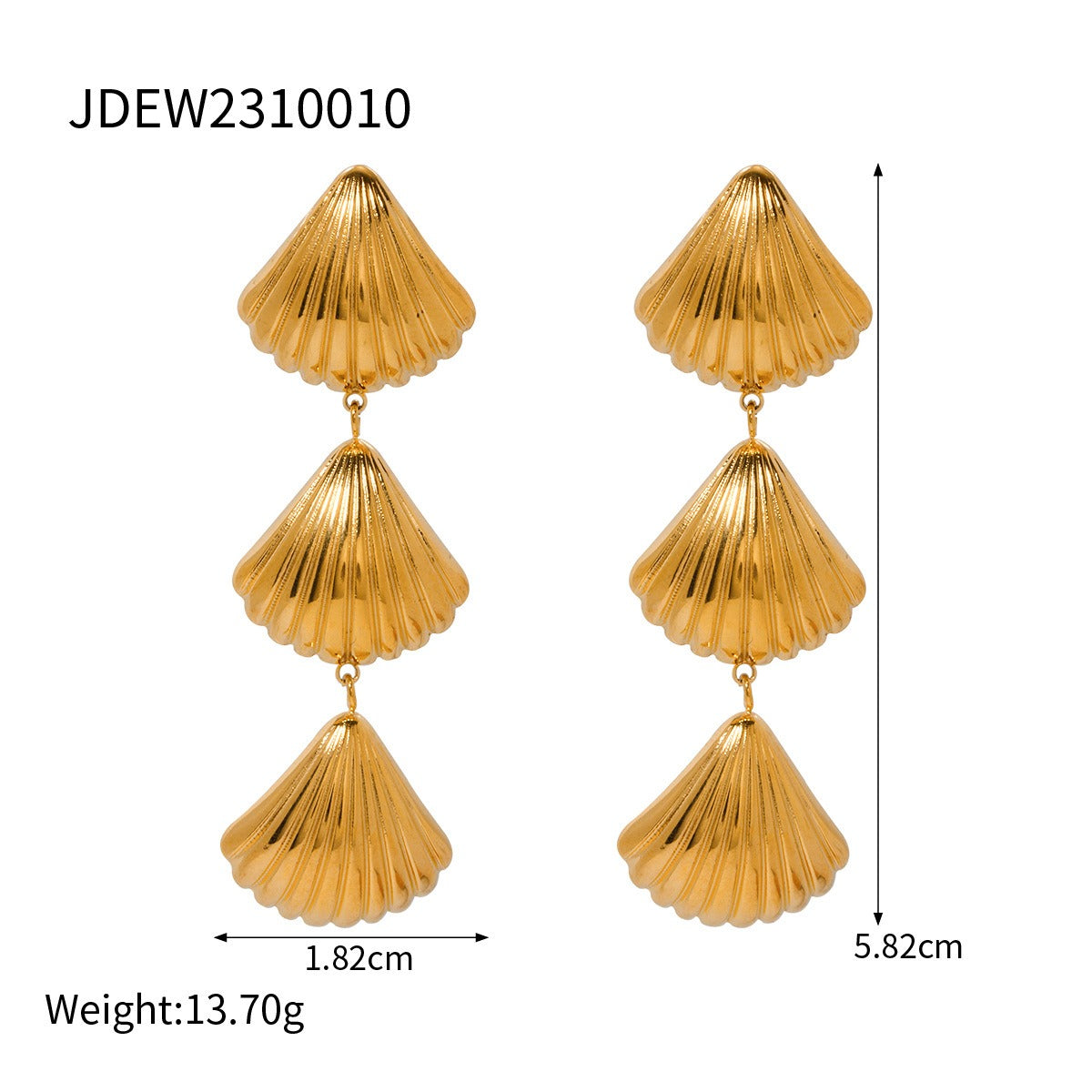 3 Gold Sea Shells Earrings