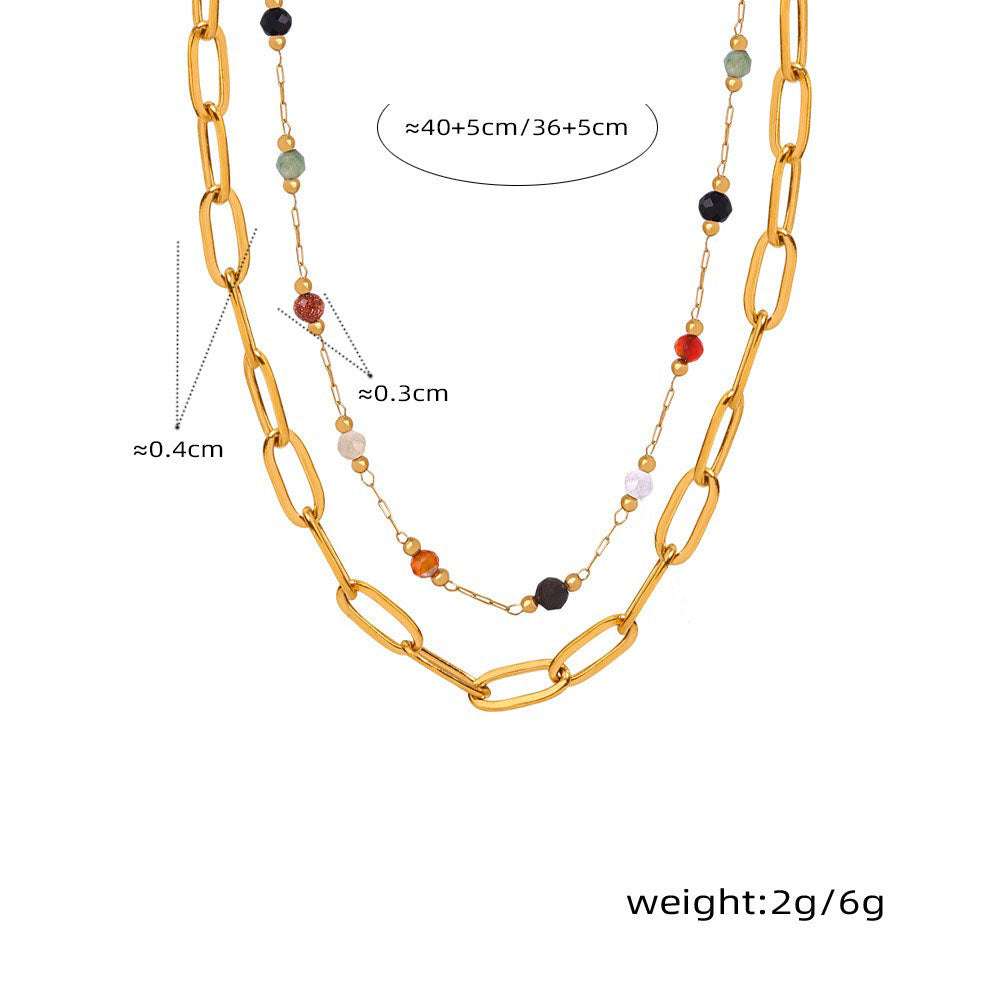 18K gold Elegant Stacked Necklace With Gemstone