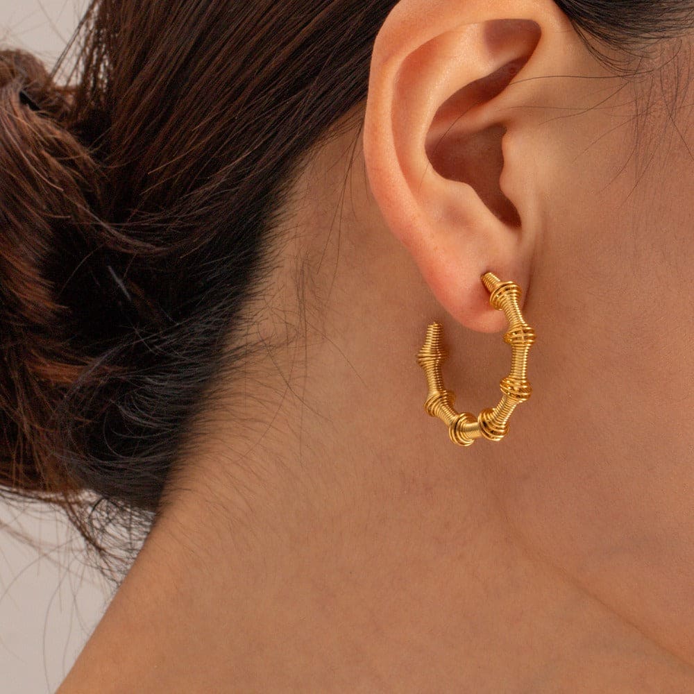 Gold Bamboo C-shaped Earrings