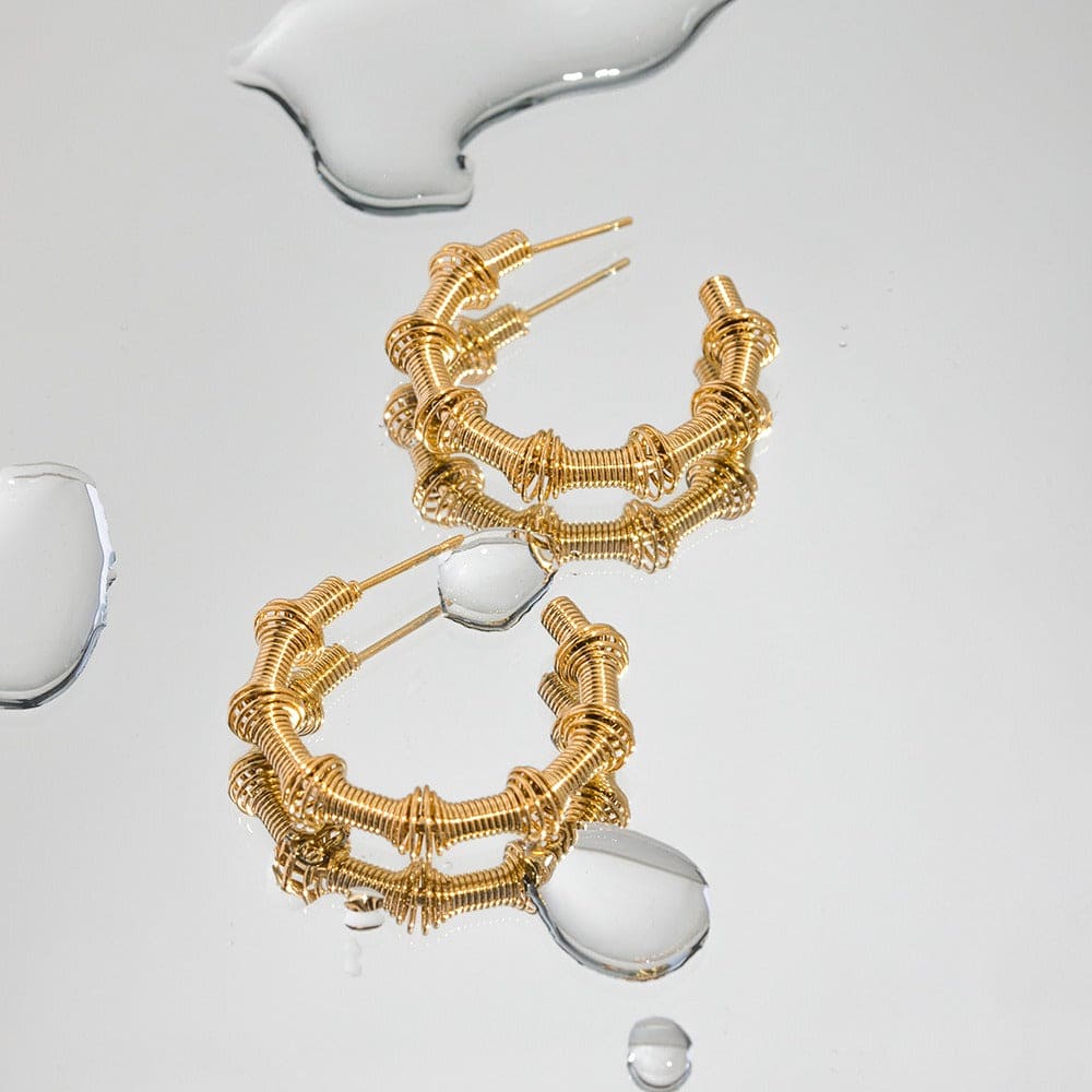 Gold Bamboo C-shaped Earrings