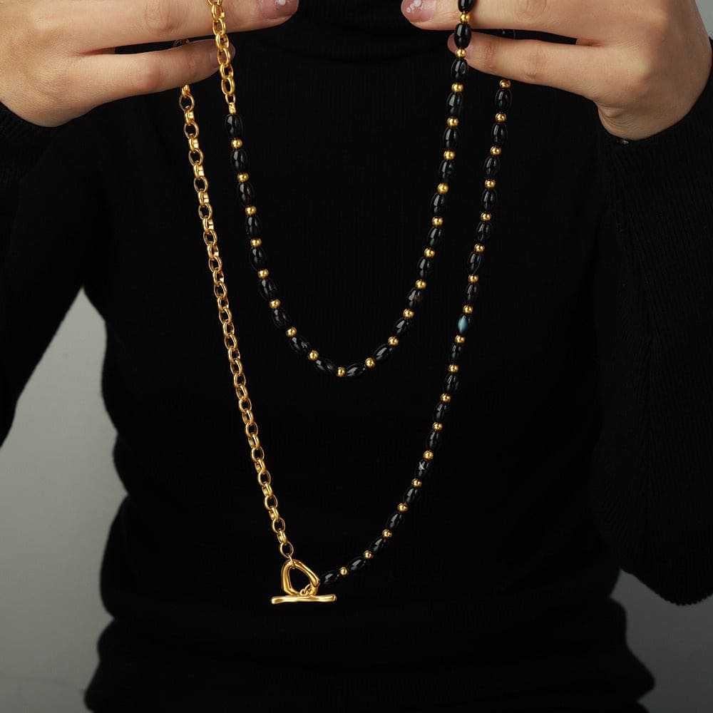 18K gold elegant gemstone beaded necklace