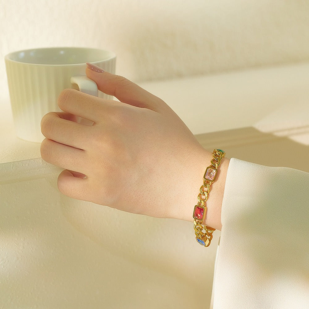 18K Gold Multicolor Gemstone Bracelet