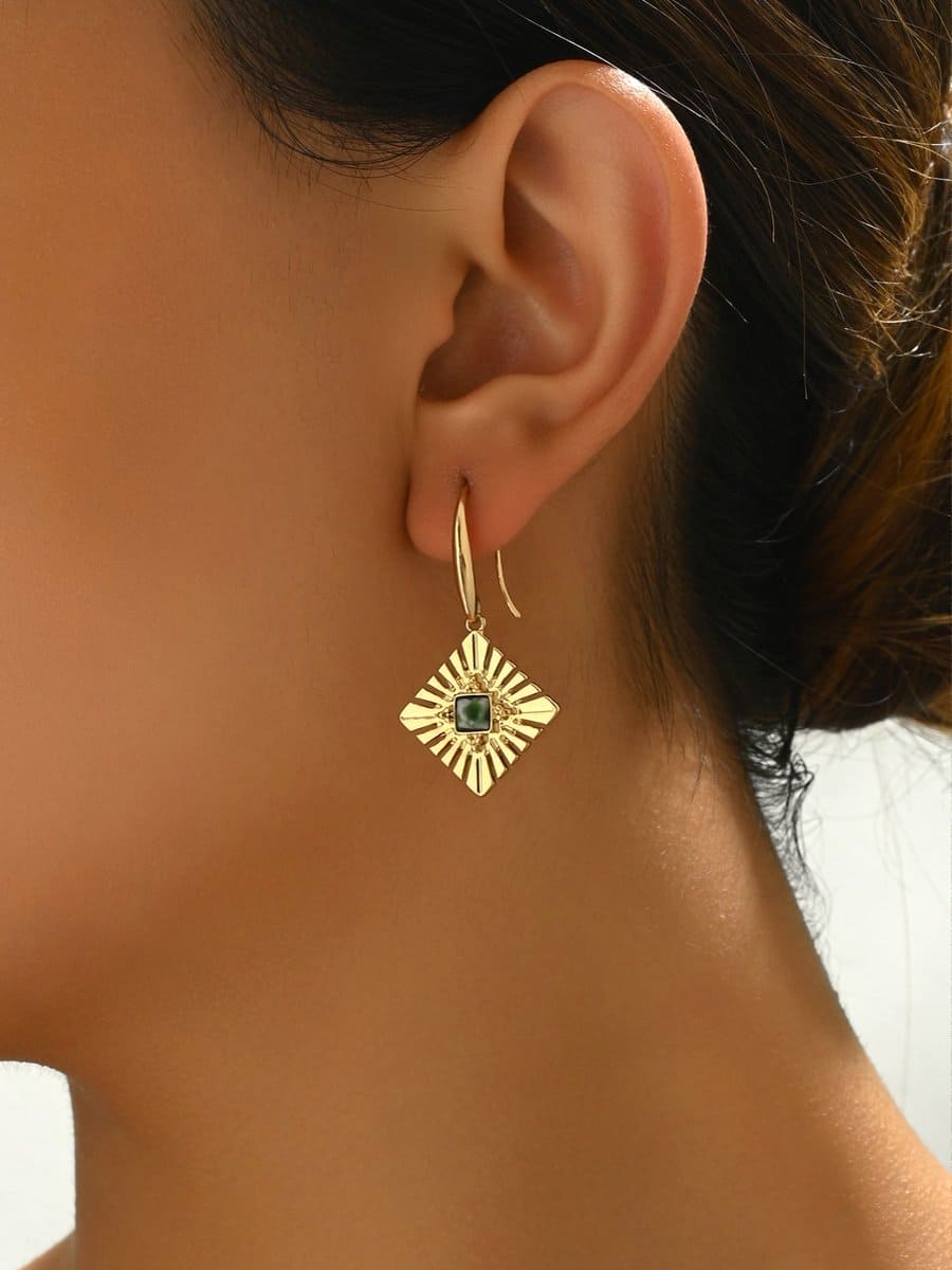 Gold Sunburst Drop Earrings