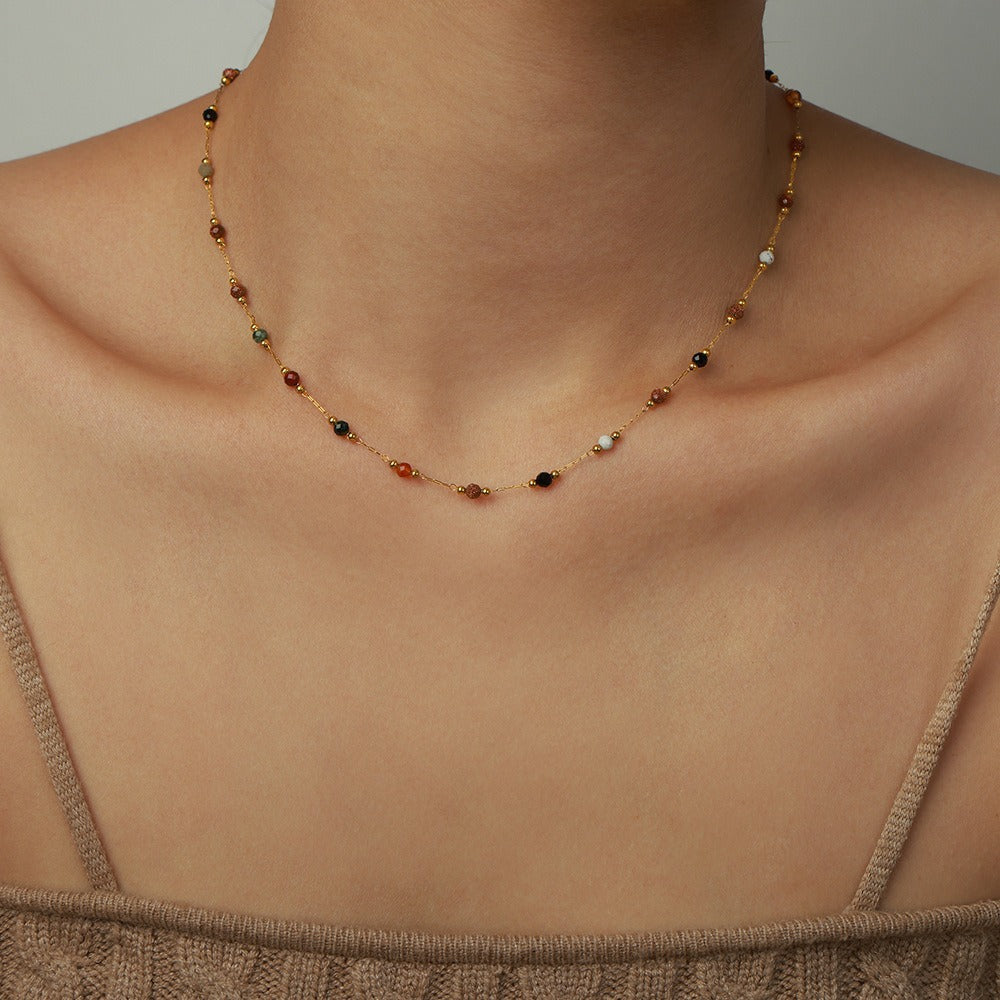 18K gold Elegant Stacked Necklace With Gemstone