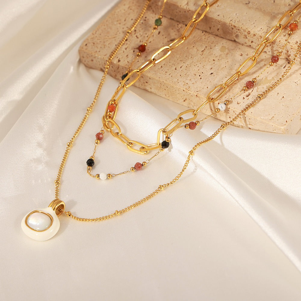 18K gold Elegant Stacked Necklace With Gemstone