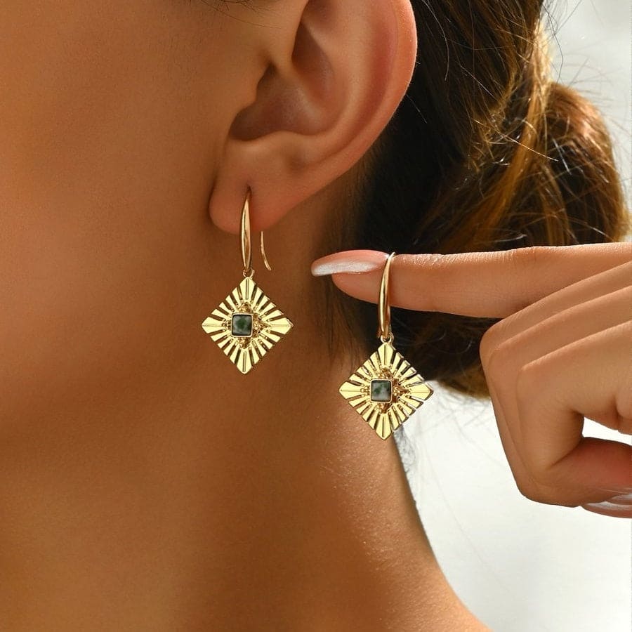 Gold Sunburst Drop Earrings