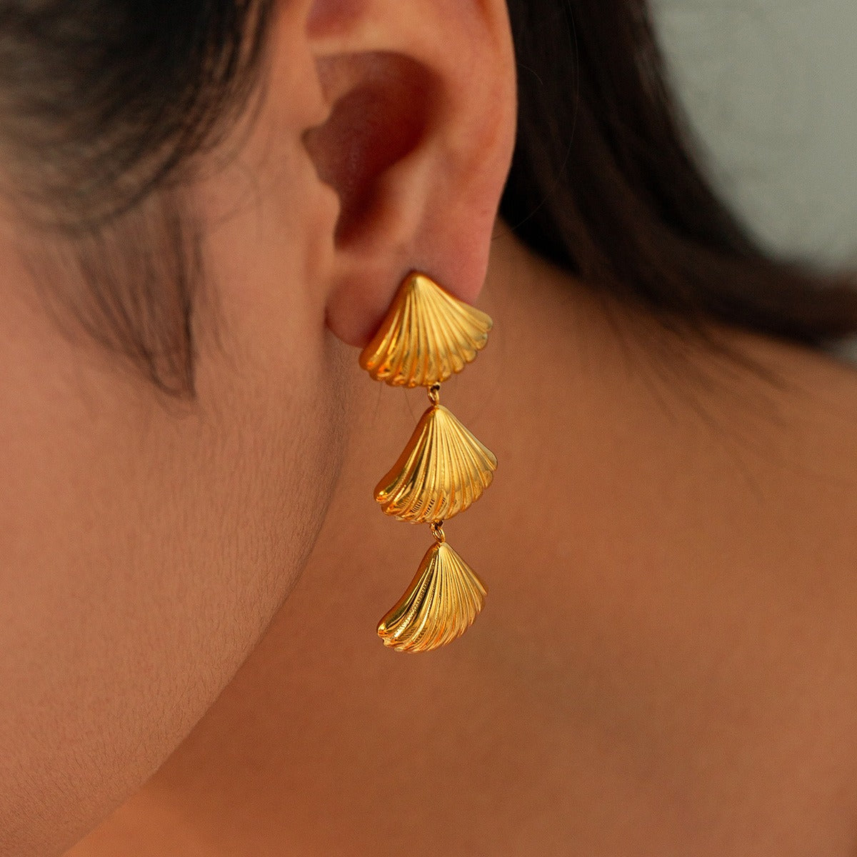 3 Gold Sea Shells Earrings