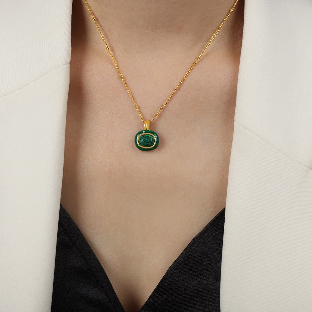18K gold Elegant Stacked Necklace With Gemstone
