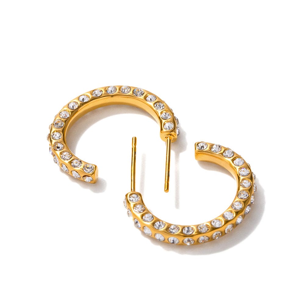 18K Gold Noble and Elegant C-shaped Design Earrings