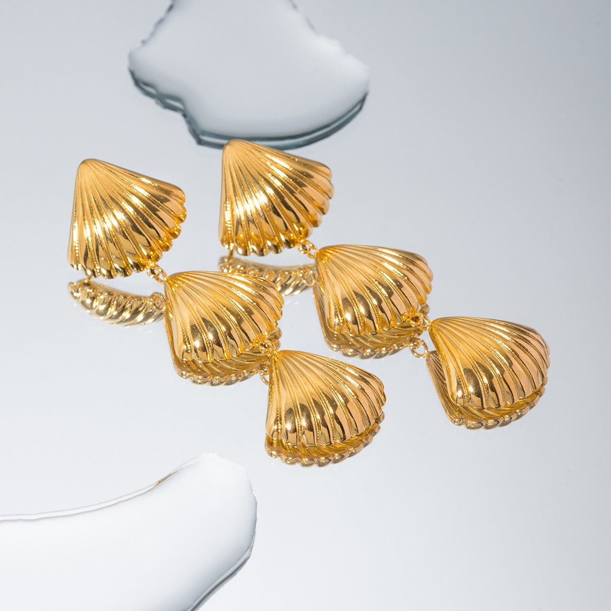 3 Gold Sea Shells Earrings