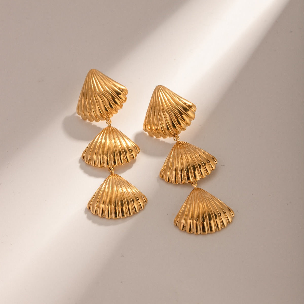 3 Gold Sea Shells Earrings