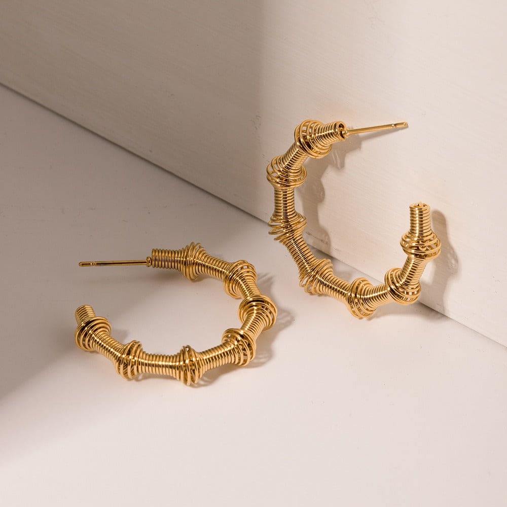 Gold Bamboo C-shaped Earrings