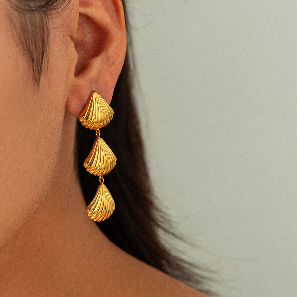 3 Gold Sea Shells Earrings