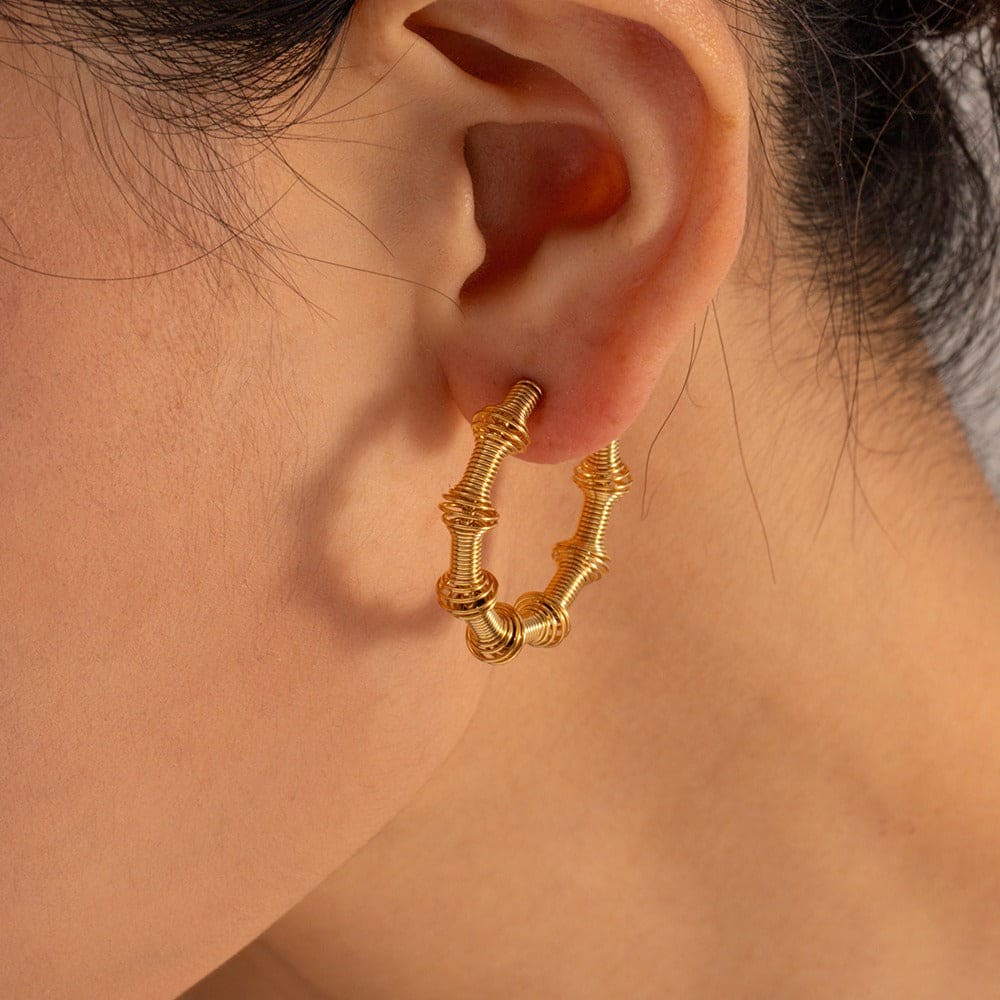 Gold Bamboo C-shaped Earrings