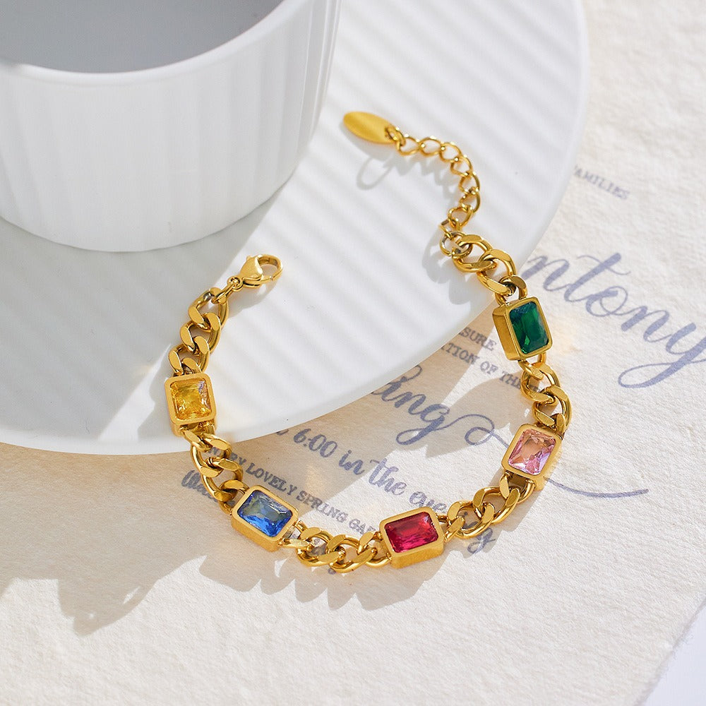 18K Gold Multicolor Gemstone Bracelet