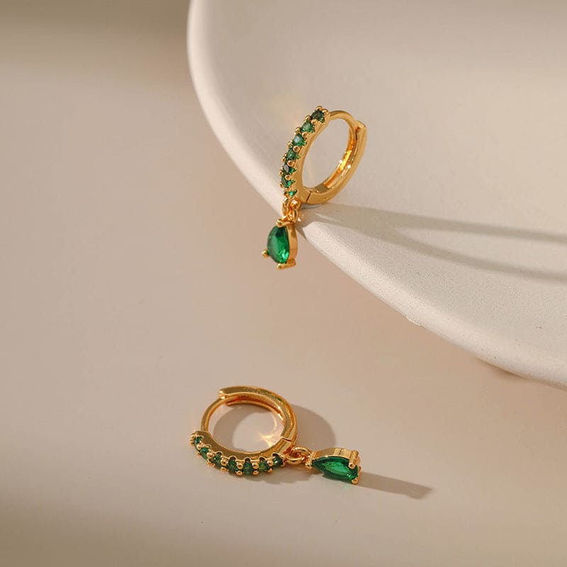 Gold Emerald Circle Earrings