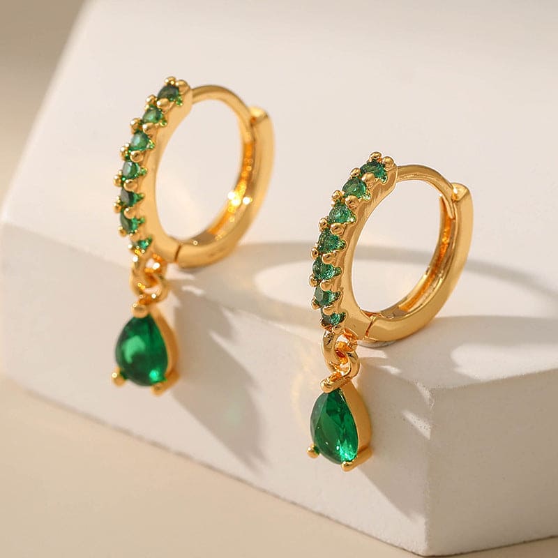 Gold Emerald Circle Earrings