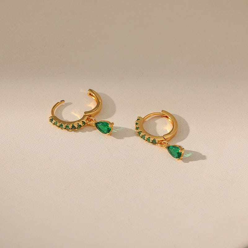 Gold Emerald Circle Earrings