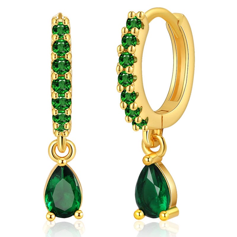 Gold Emerald Circle Earrings