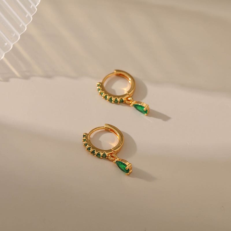 Gold Emerald Circle Earrings