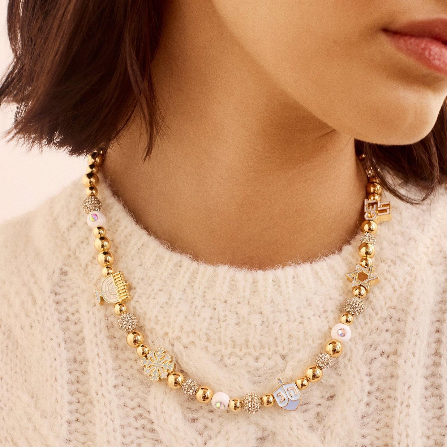 Rhinestone 14K Gold-Beaded Necklace
