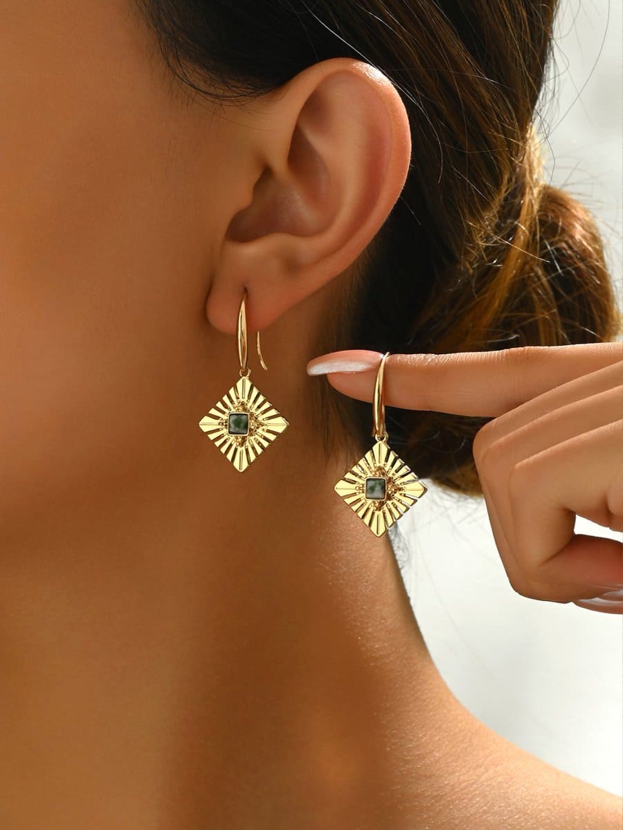 Gold Sunburst Drop Earrings