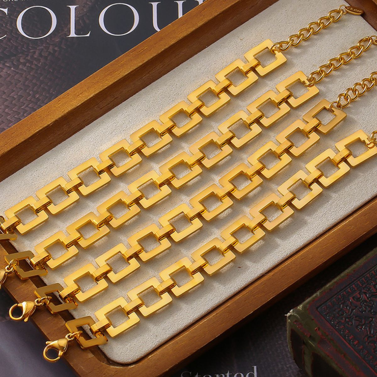 Gold Hollow Square Bracelet