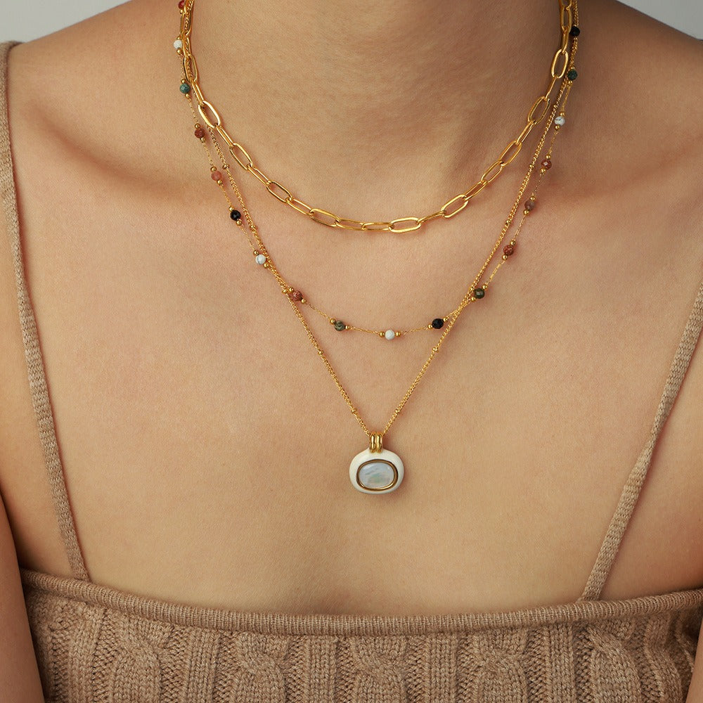 18K gold Elegant Stacked Necklace With Gemstone