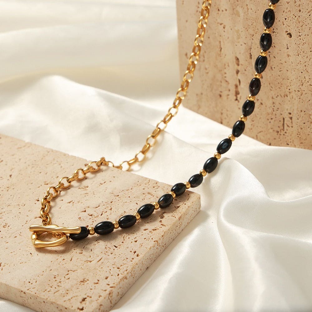 18K gold elegant gemstone beaded necklace
