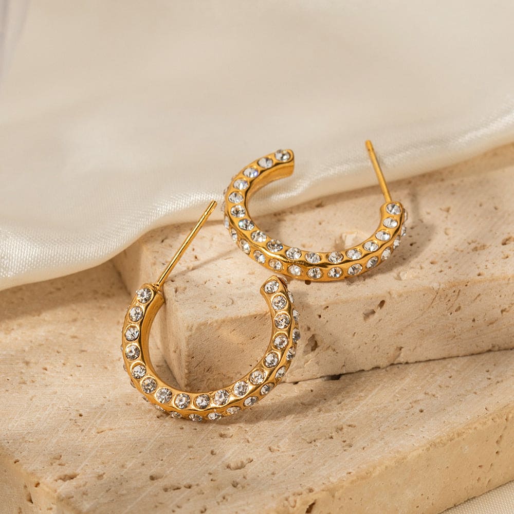 18K Gold Noble and Elegant C-shaped Design Earrings