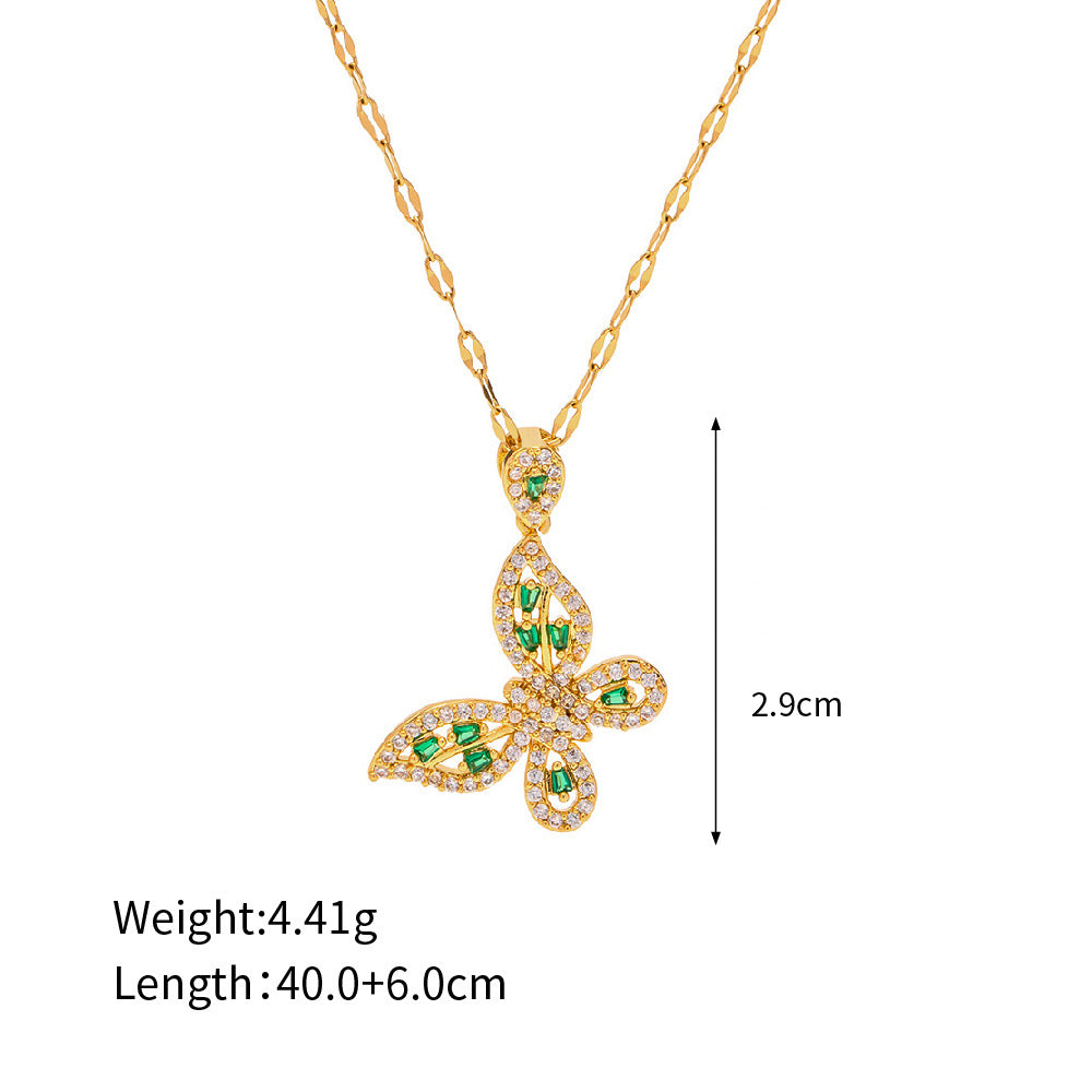 18K Gold Exquisite Dazzling Green Butterfly Necklace