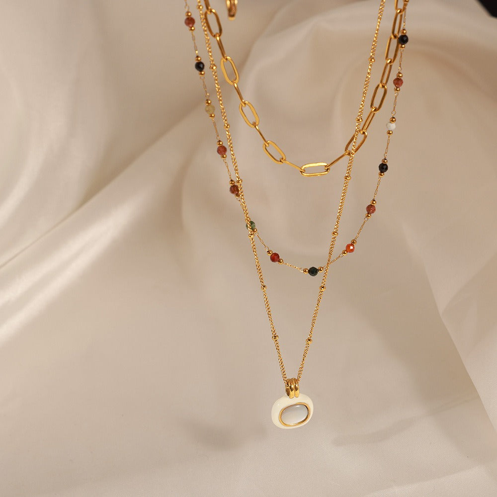 18K gold Elegant Stacked Necklace With Gemstone