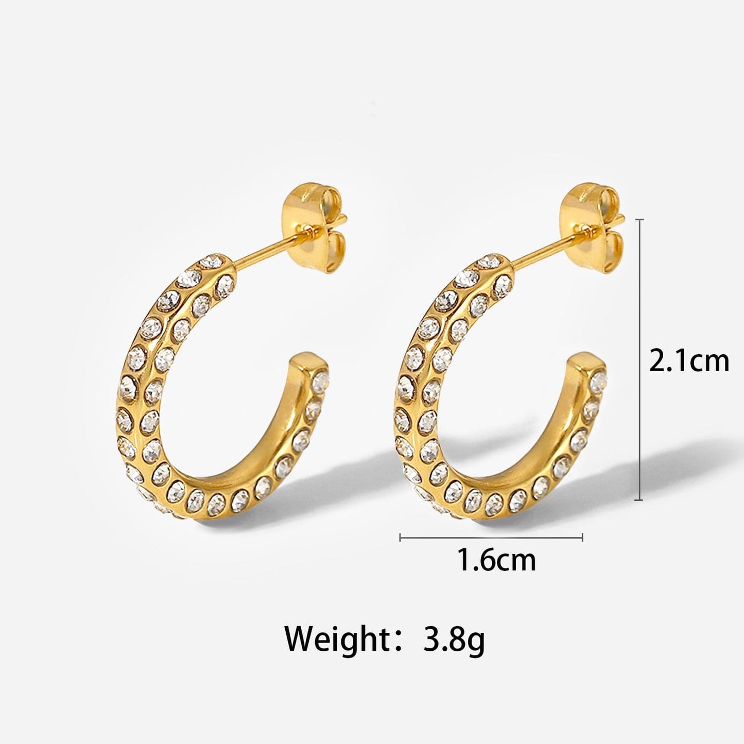 18K Gold Noble and Elegant C-shaped Design Earrings
