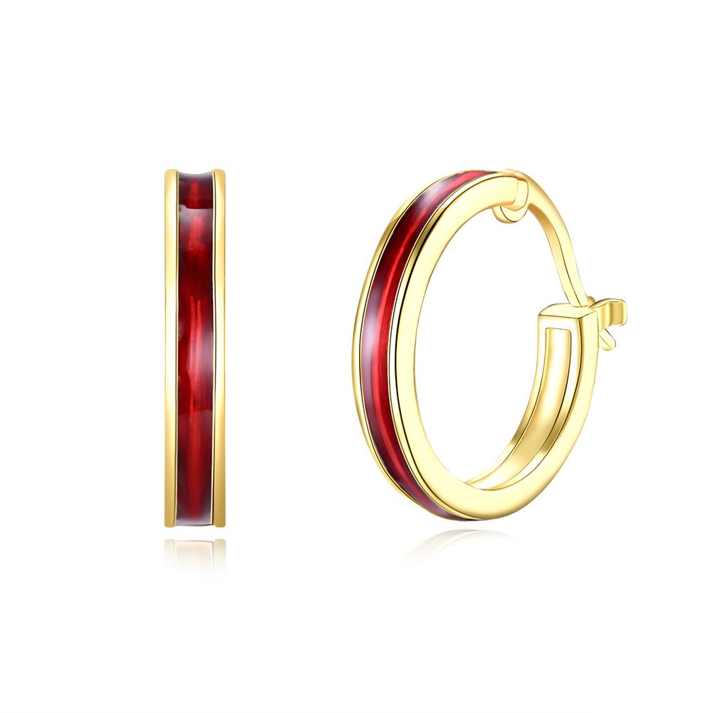 Red Enamel Classic Hoops in 18K Gold