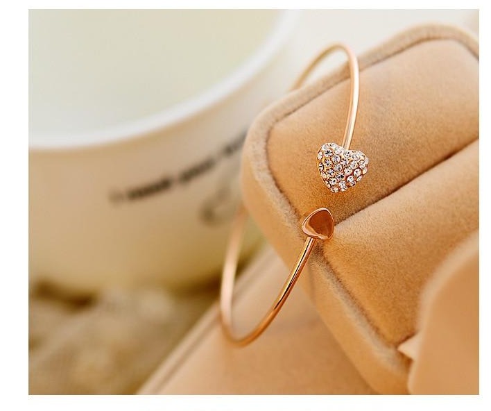 New Fashion Crystal Double Heart Bow Cuff Opening Bracelet