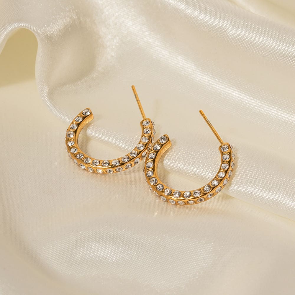 18K Gold Noble and Elegant C-shaped Design Earrings