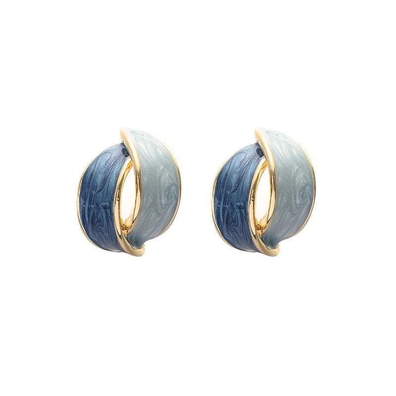 French Color Block Blue Earrings