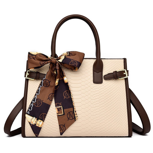 Women's Contrasting Color Genuine Leather Bag