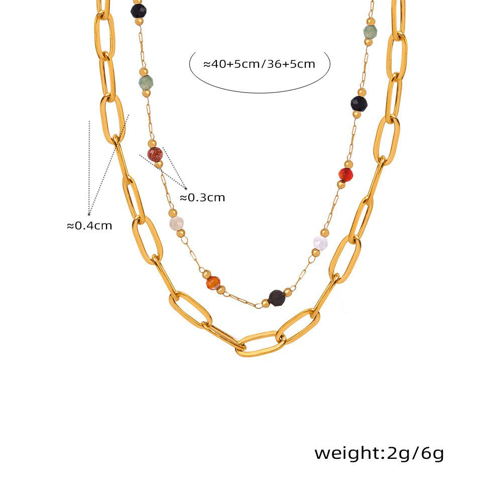 18K gold  Elegant Stacked Necklace With Gemstone