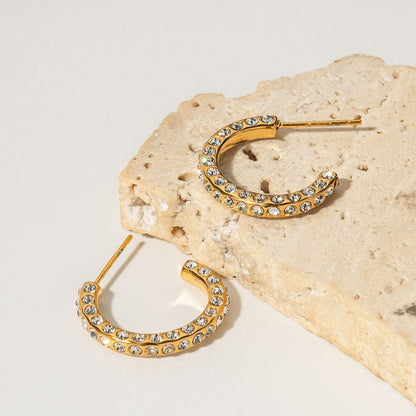 18K Gold Noble and Elegant C-shaped Design Earrings