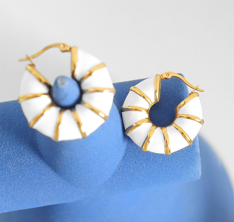 18K Gold Round Bamboo Earrings