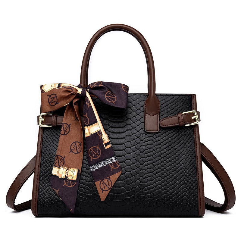 Women's Contrasting Color Genuine Leather Bag