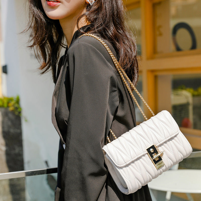 Ruched Chain One Shoulder Square Bag