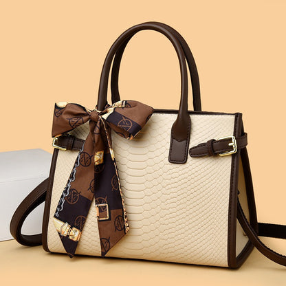 Women's Contrasting Color Genuine Leather Bag