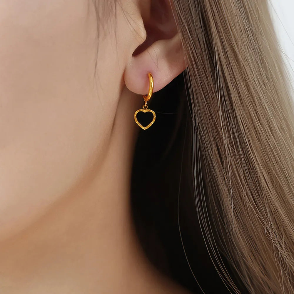 18K Gold Heart Drop Earrings