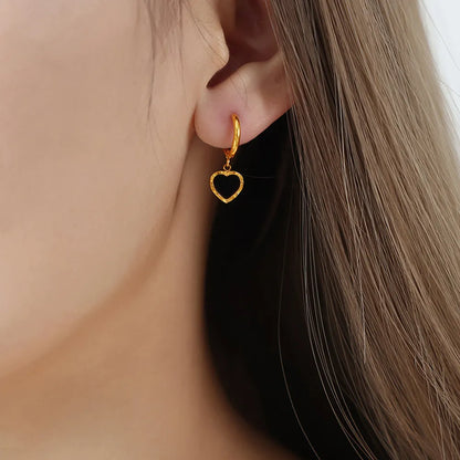 18K Gold Heart Drop Earrings