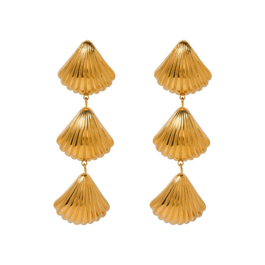 3 Gold Sea Shells Earrings