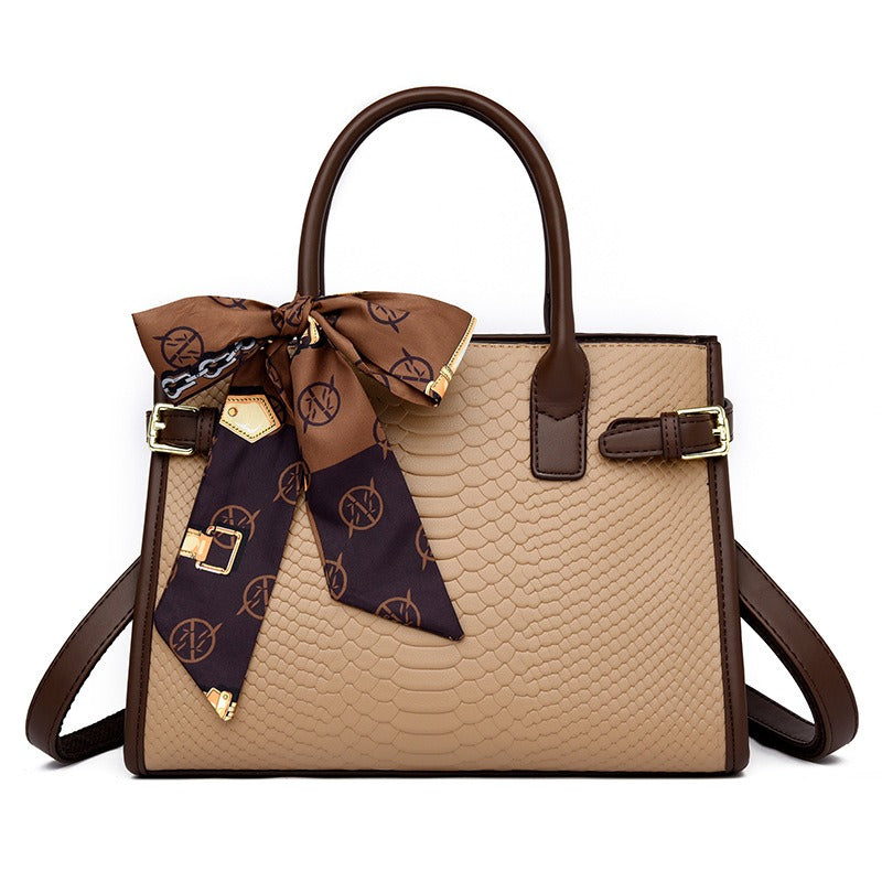 Women's Contrasting Color Genuine Leather Bag