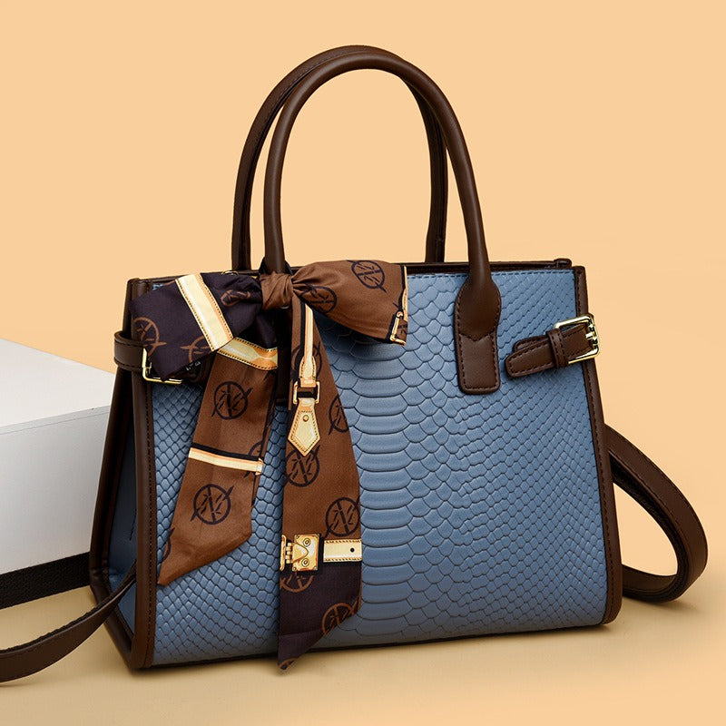 Women's Contrasting Color Genuine Leather Bag